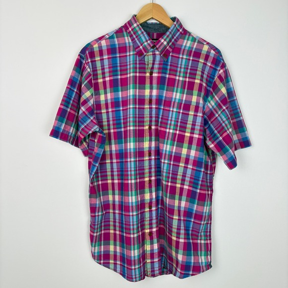 Lands' End Other - Lands End Mens Traditional Fit Plaid Madras Button Down Short Sleeve Shirt Large